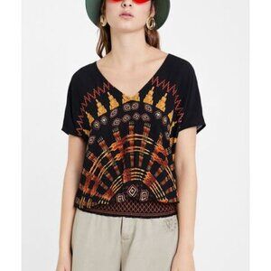 BNWT Desigual Black orange  Batwing Sleeve Aztec Reversible Blouse size L